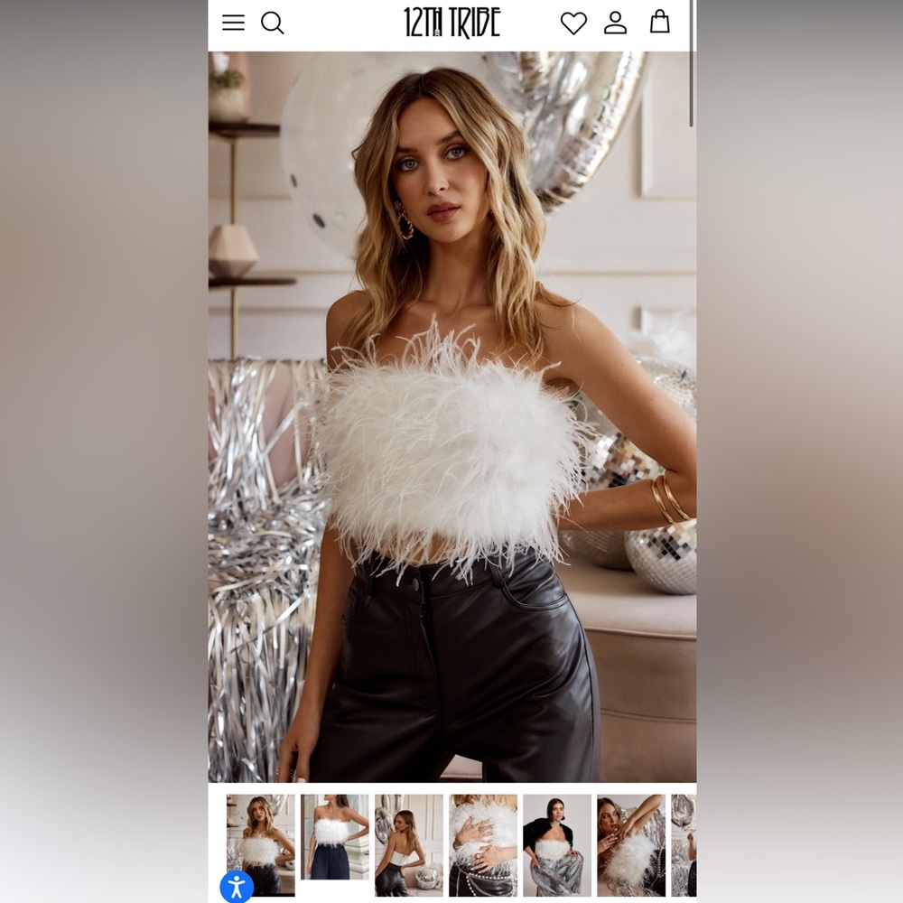 12TH TRIBE CHANEL WHITE FAUX FEATHER TOP SIZE SMALL